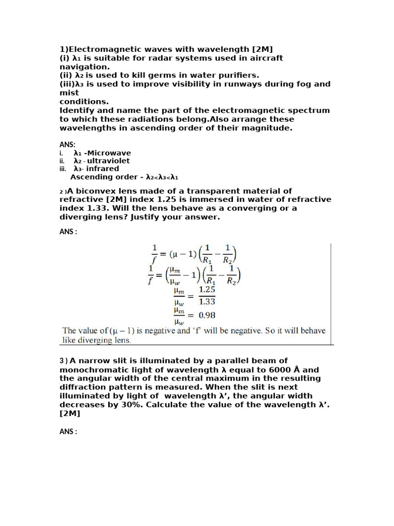 Electromagnetic Waves and Optics Problems | PDF