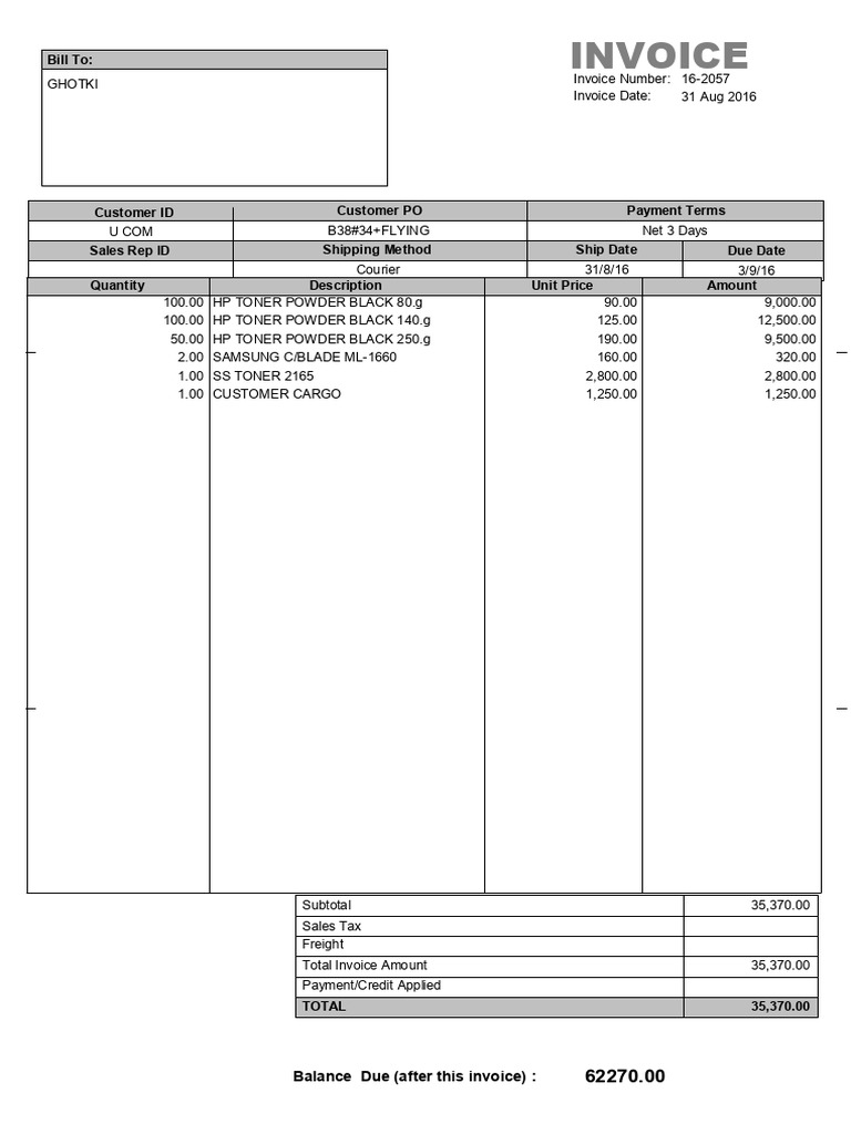 Courier Invoice for Toner Supplies | PDF