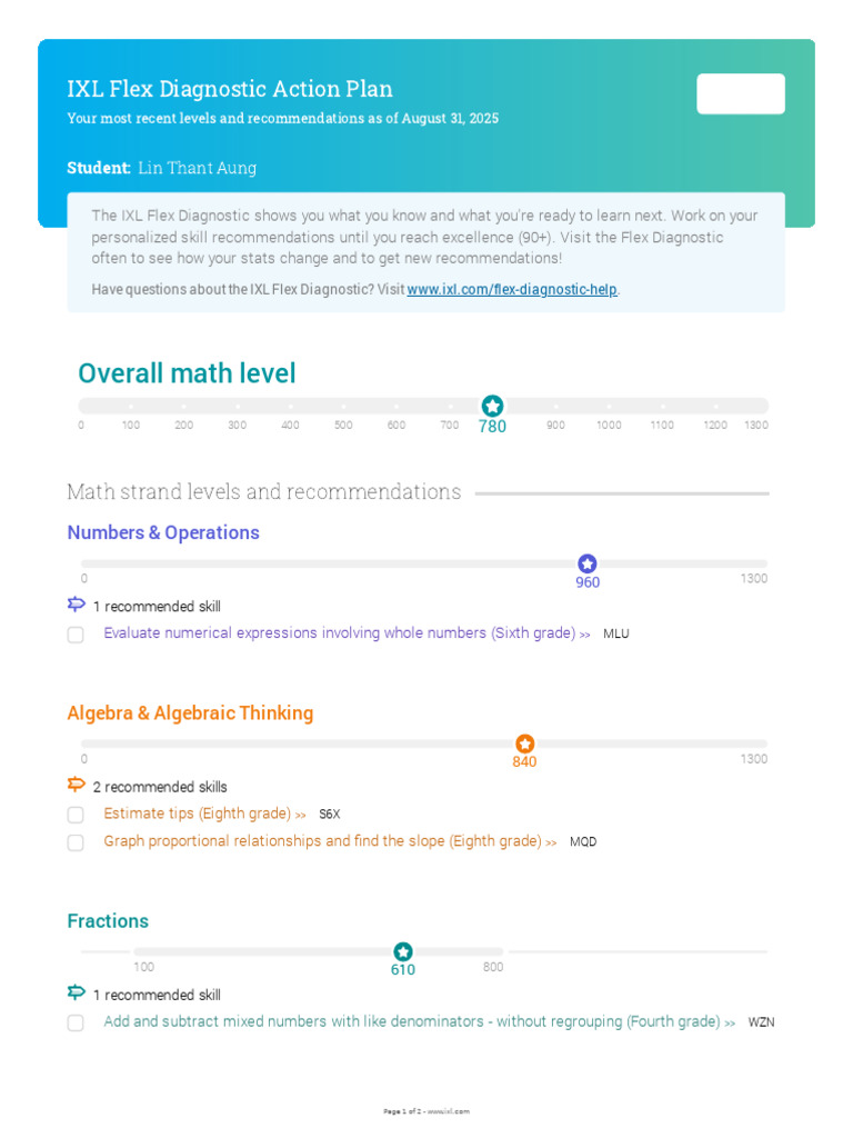 IXL Math Skill Recommendations | PDF