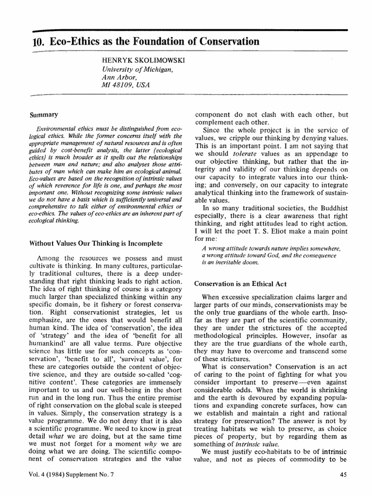 Eco-Ethics: Foundation of Conservation | PDF | Value (Ethics) | Thought