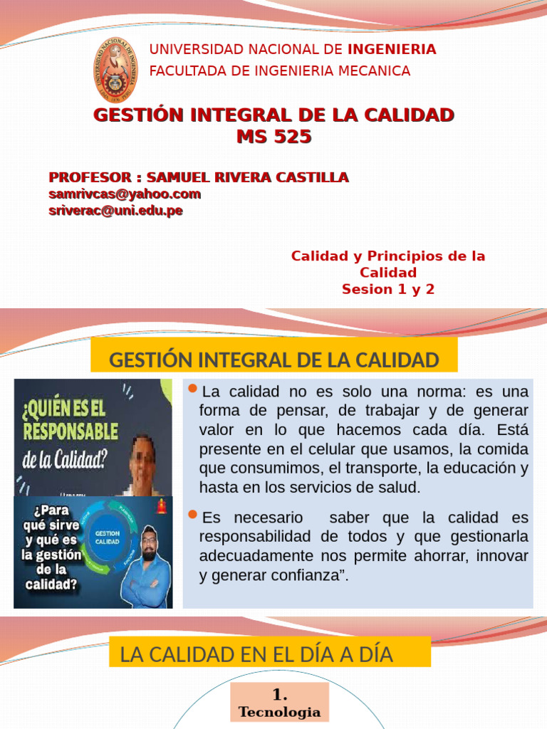 Gestion de La Calidad Sesion 1 y 2 Calidad y Principios de La Calidad | PDF