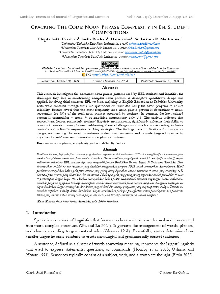 Chipta Sakti Parawali - Cracking The Code Noun Phrase Complexity in Efl ...