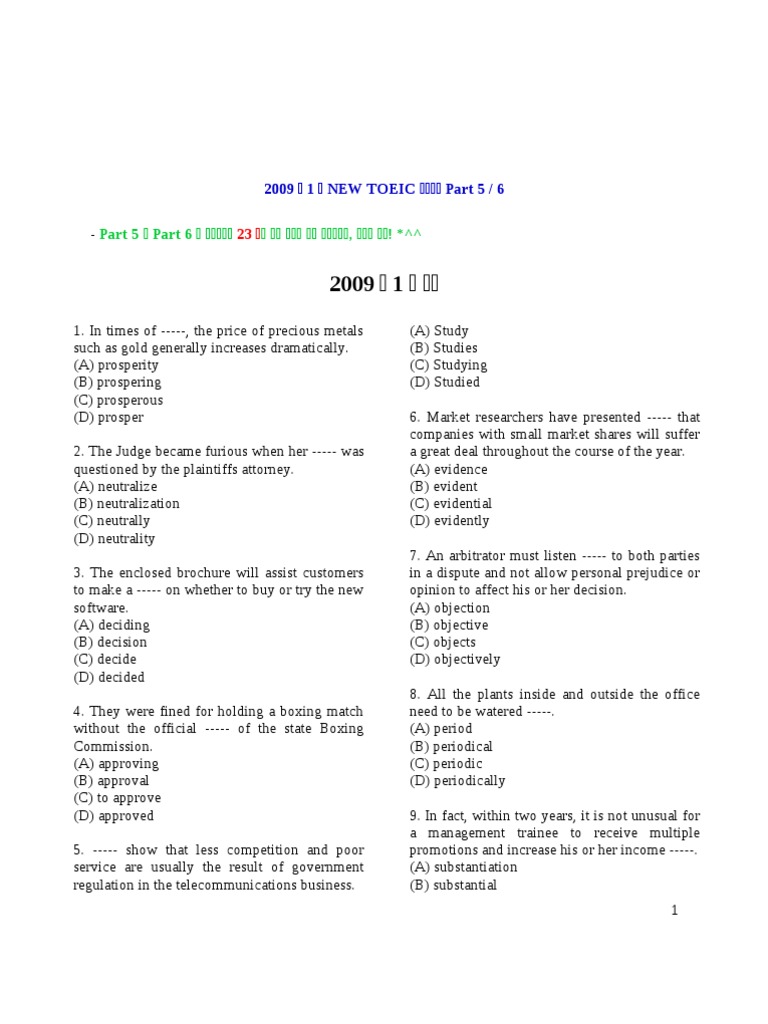 TOEIC Practice Questions Part 5/6 | PDF | Recycling | Waste