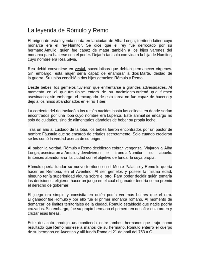 Rómulo y Remo: Fundación de Roma | PDF | Romulus y Remus | Mitología romana