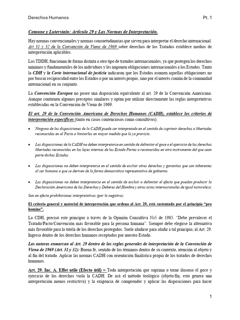 Interpretación del Art. 29 CADH en DDHH | PDF | Convenio europeo de ...