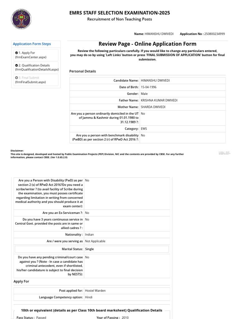 EMRS Non-Teaching Application Guide | PDF