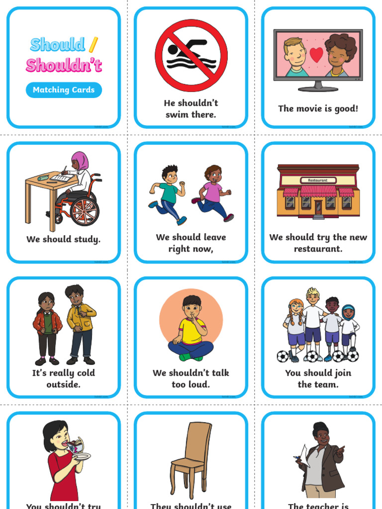 T e 1728584786 Esl Should Shouldnt Matching Cards Kids A2 - Ver - 1 ...