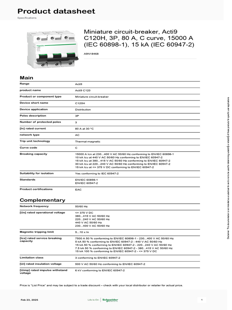 Schneider Electric C120 A9N18468 | PDF | Electrical Engineering ...