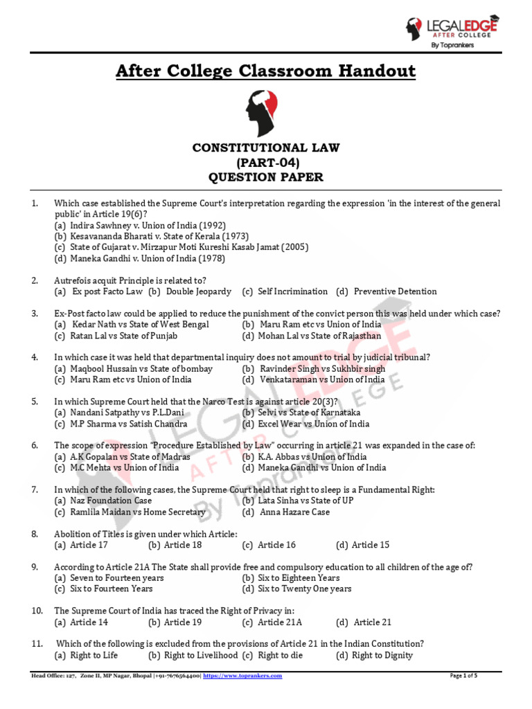 Constitutional Law Exam Questions | PDF | Government | Political Law