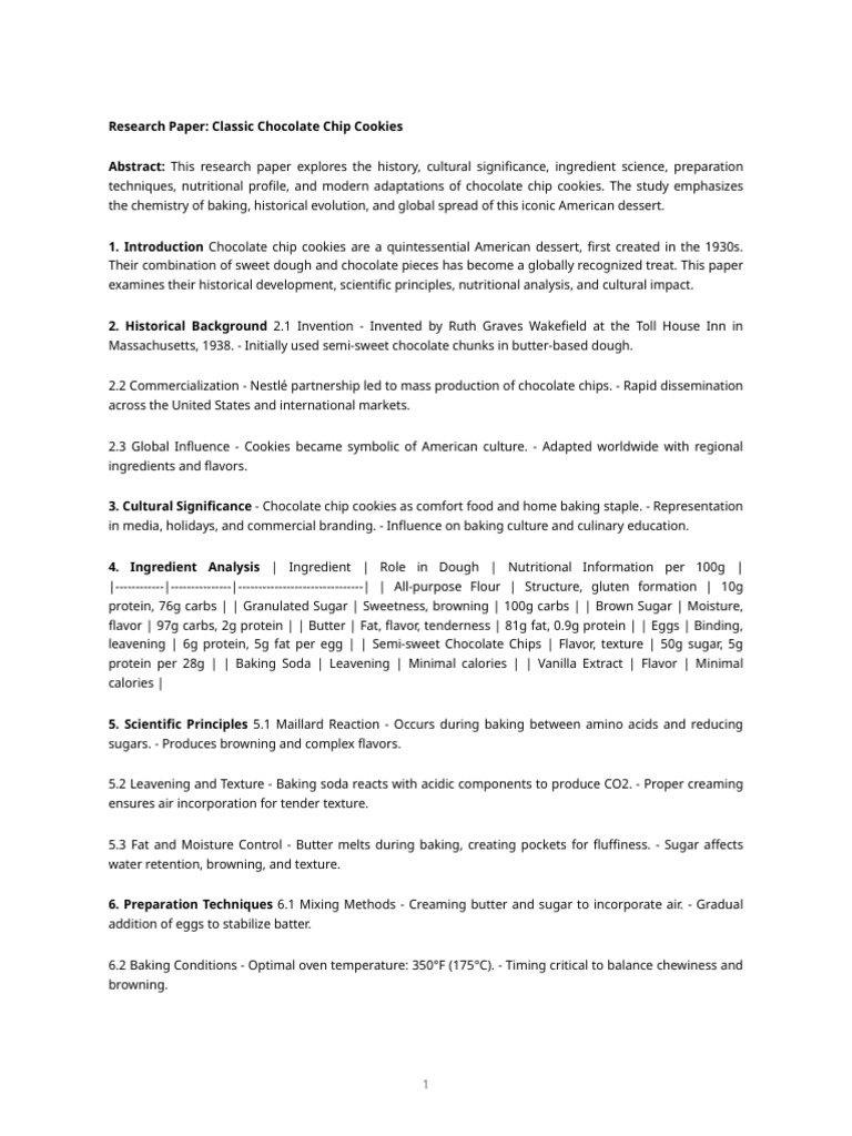 Chocolate Chip Cookie Research Insights | PDF | Baking | Chocolate