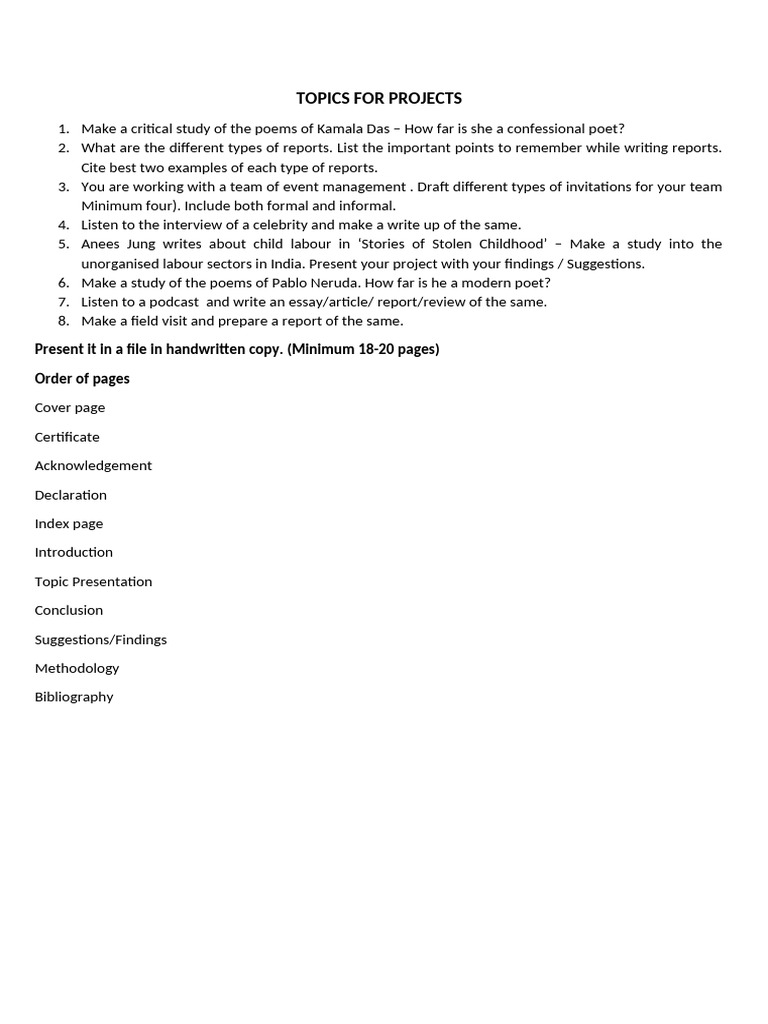 Project Topics for Creative Writing | PDF