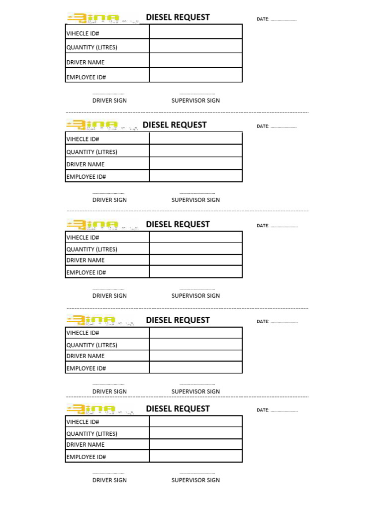 Diesel Request Log Template | PDF