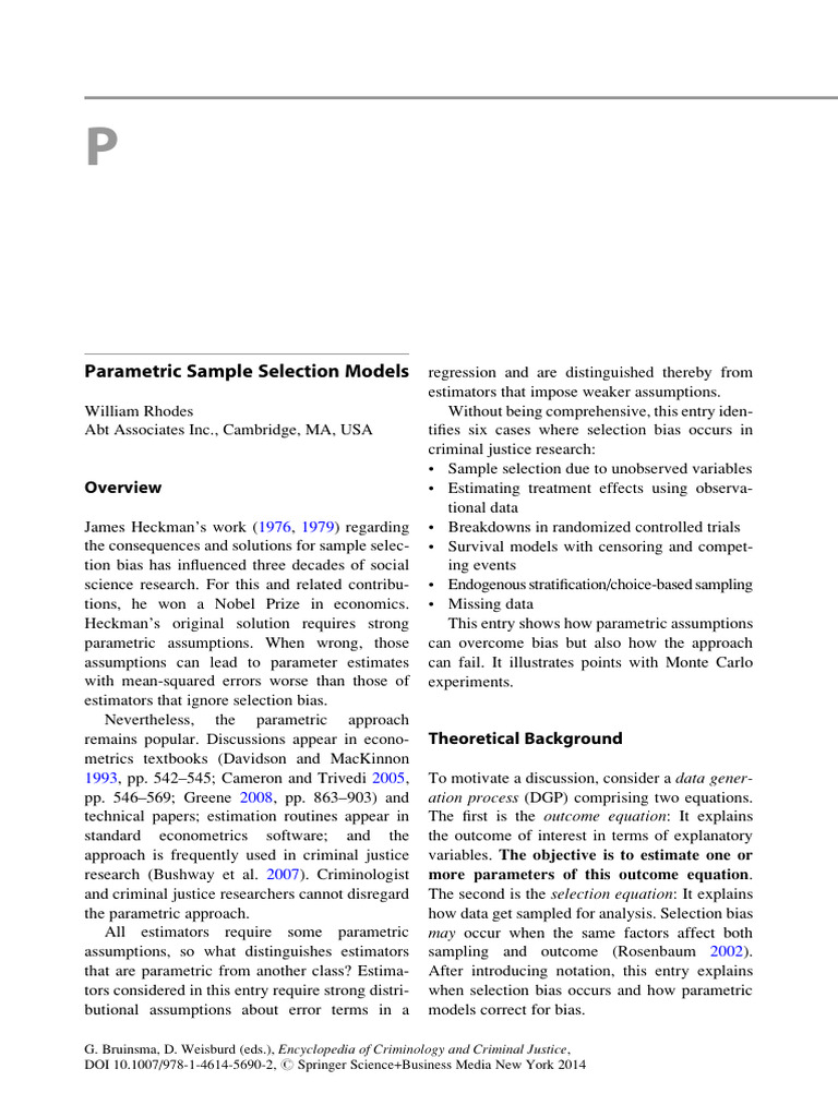 Parametric Models for Selection Bias | PDF | Errors And Residuals ...