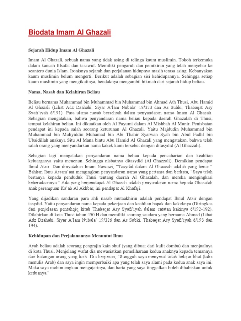 Biodata Imam Al Ghazali - osnmey