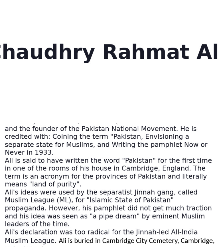 Chaudhry Rahmat Ali: Pakistan's Founder | PDF