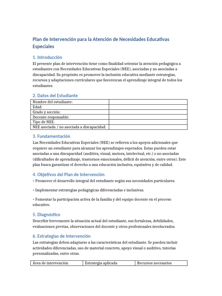 Plan de Intervencion NEE Gladis Xoy | PDF | Aprendizaje | Modificación ...
