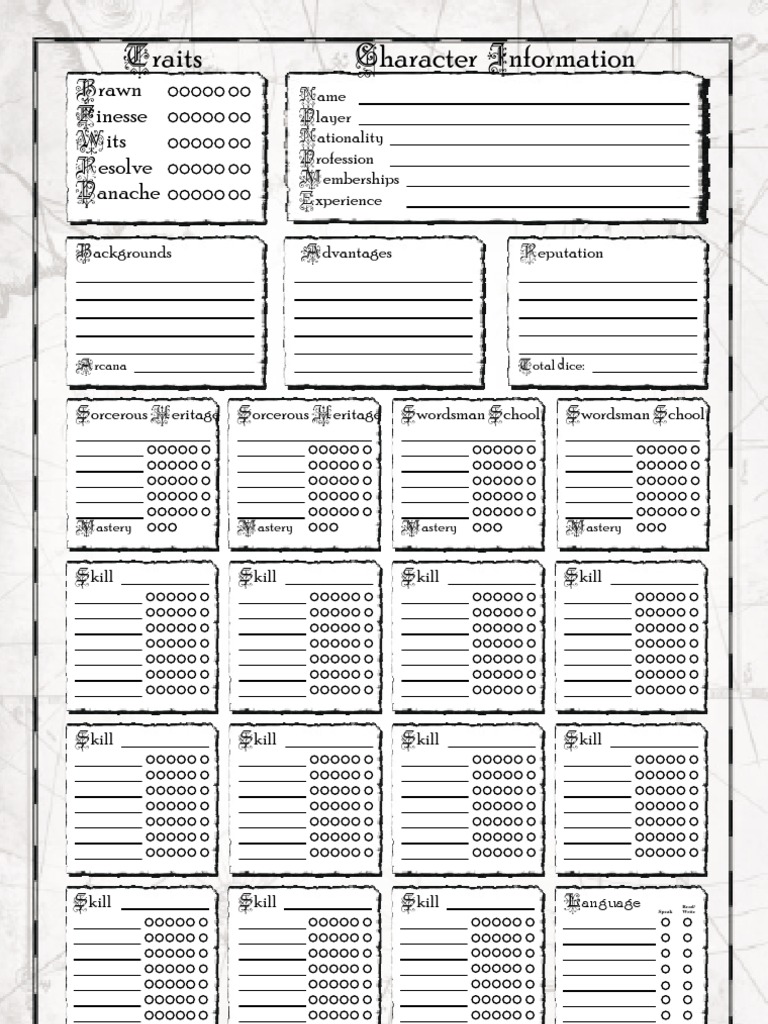 7th Sea Character Sheet