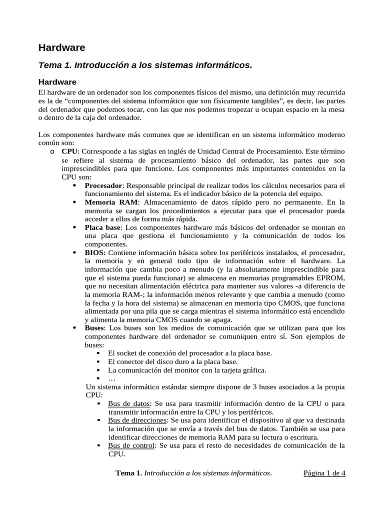 Componentes y Codificación del Hardware | PDF | Hardware de la ...