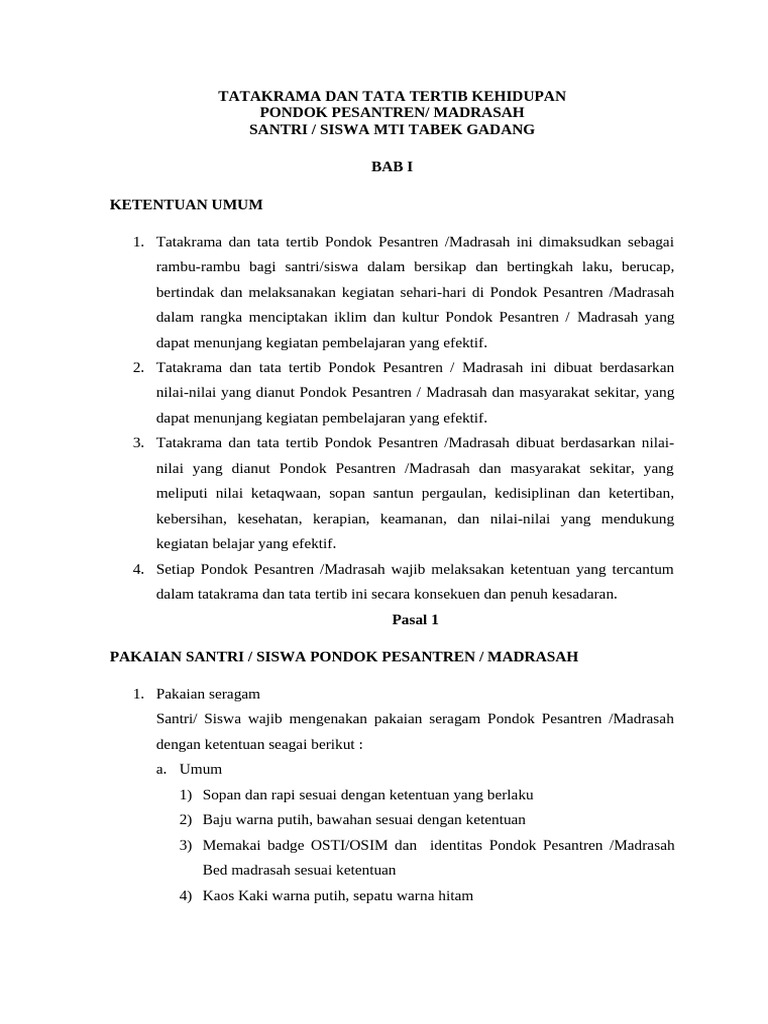 Tata Tertib Santri MTI Tabek Gadang | PDF