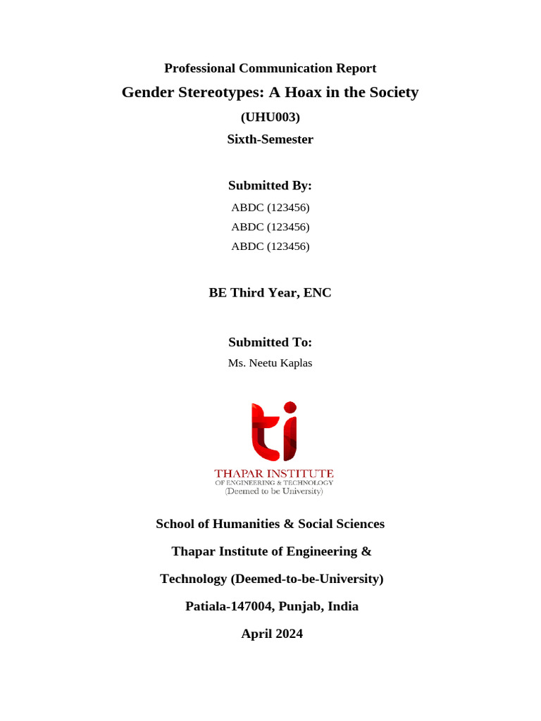 Gender Stereotypes Report - NC6 | PDF | Stereotypes | Gender Role