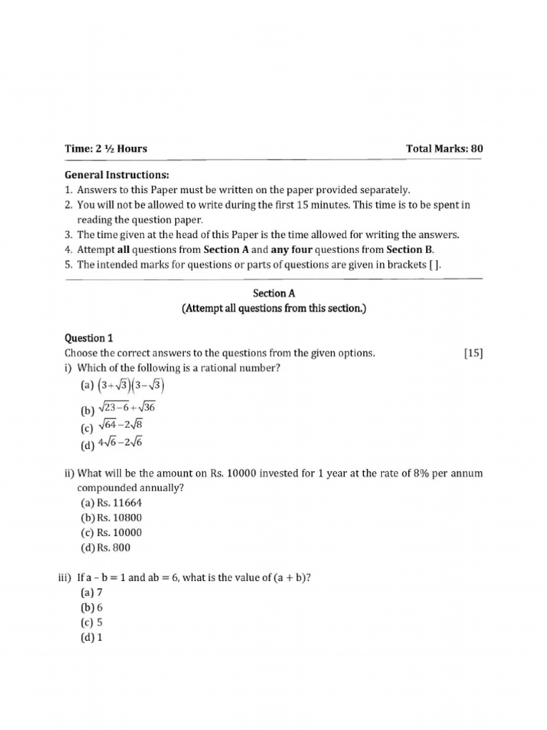 Maths 2025 Class 9 Set 4 | PDF