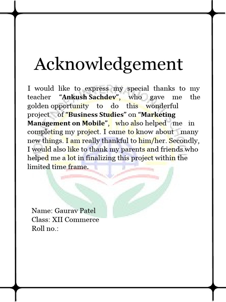 Marketing Management Project Acknowledgement | PDF