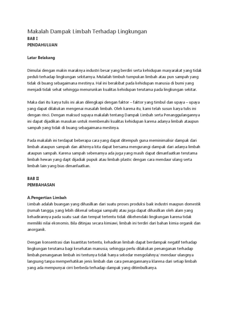 Makalah  Dampak Limbah  Terhadap Lingkungan PDF  Makalah  Dampak Limbah  Terhadap Lingkungan PDF