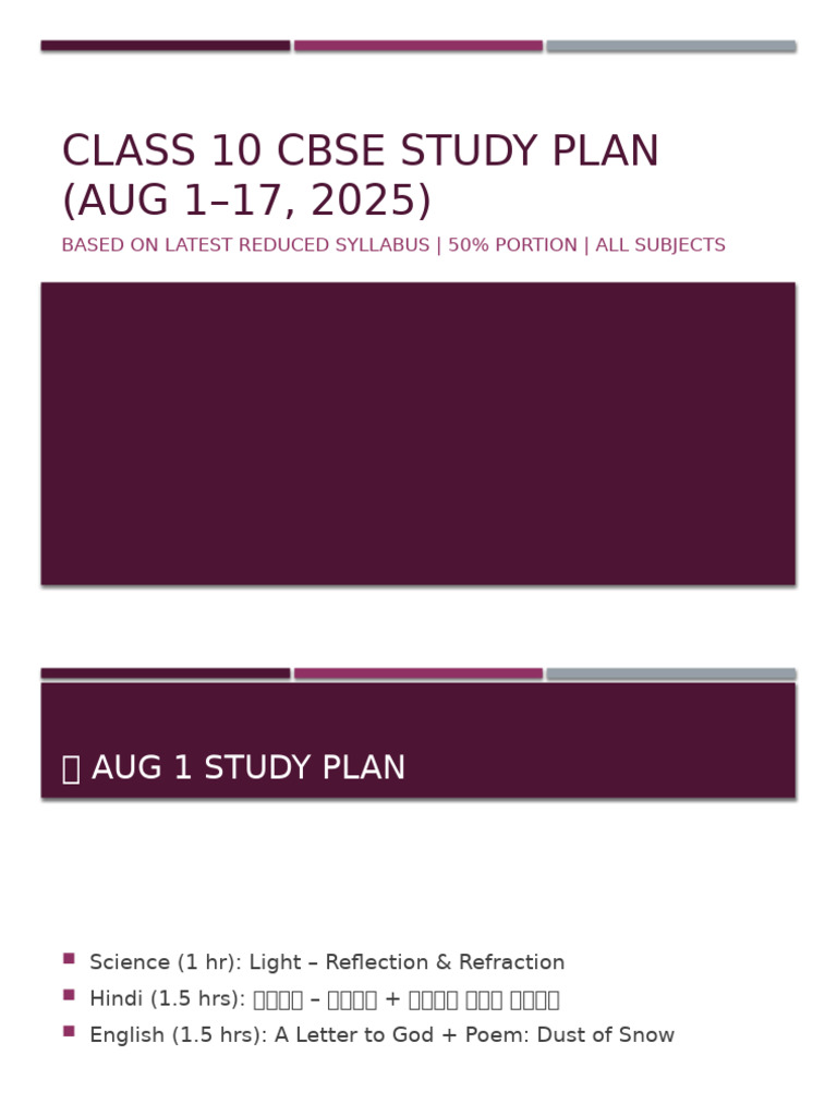 Class 10 Aug Study Plan | PDF