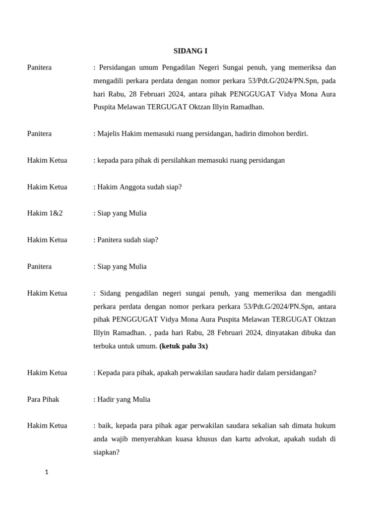 SCRIPT SIDANG Insyallah Finish. | PDF