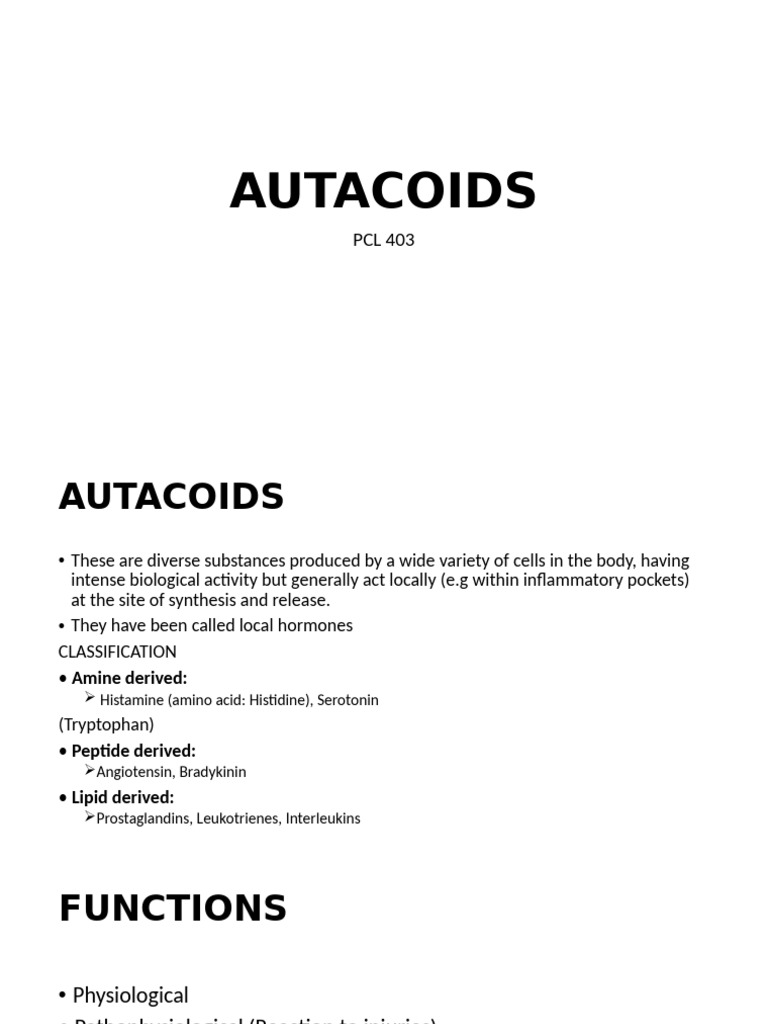 Understanding Autacoids and Histamine | PDF | Serotonin | Prostaglandin