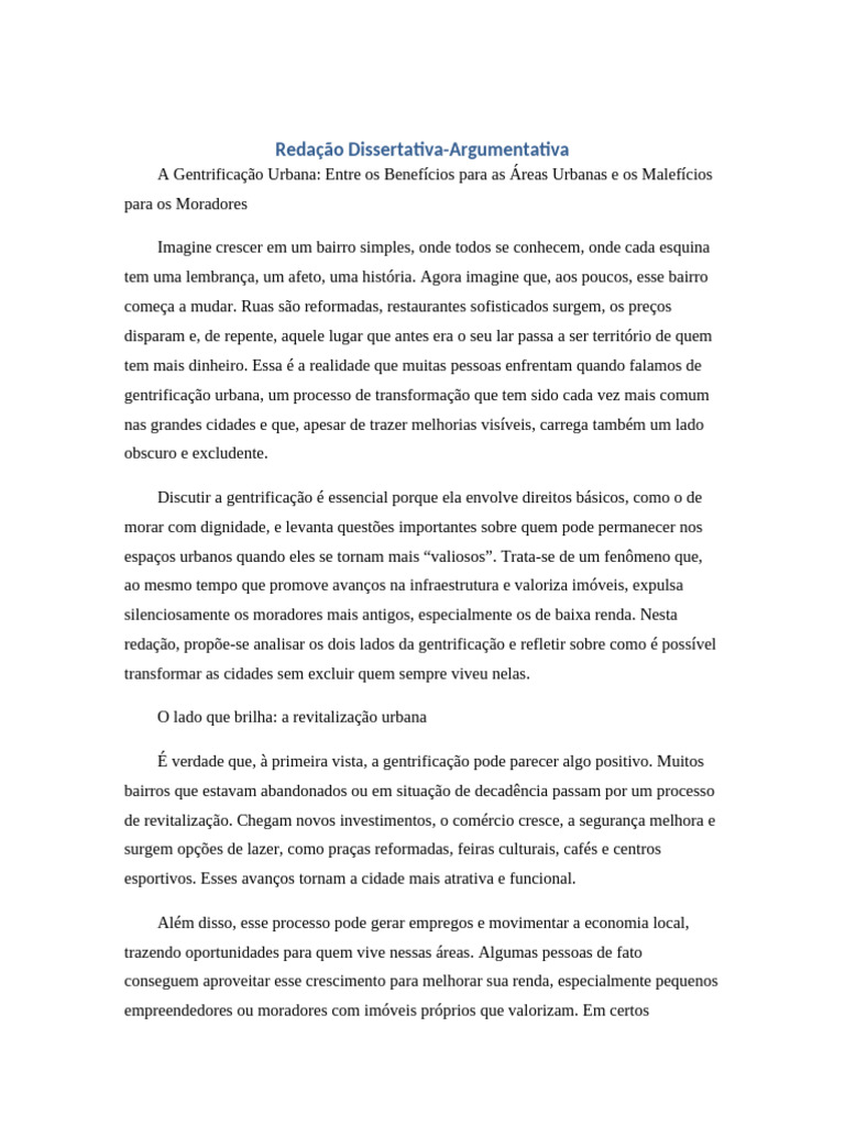 Gentrificação: Benefícios e Malefícios Urbanos | PDF | Cidade