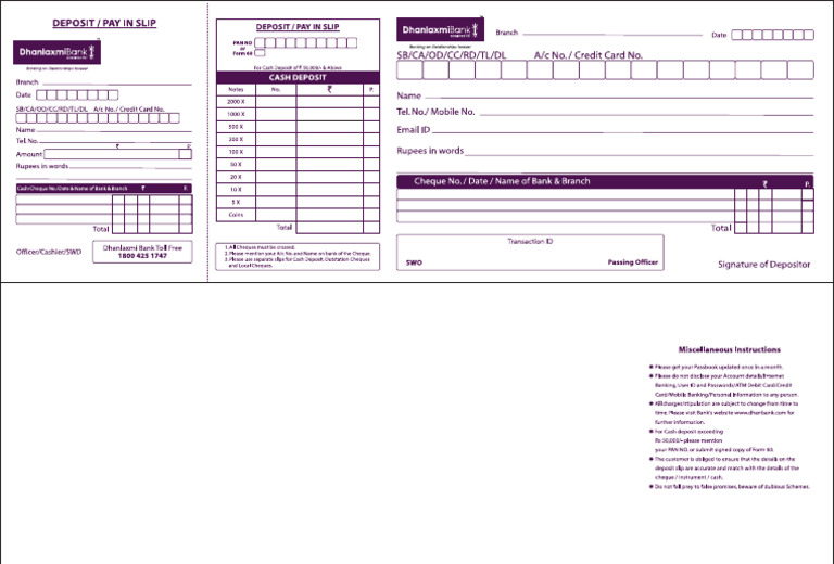 Deposit Pay in Slip | PDF