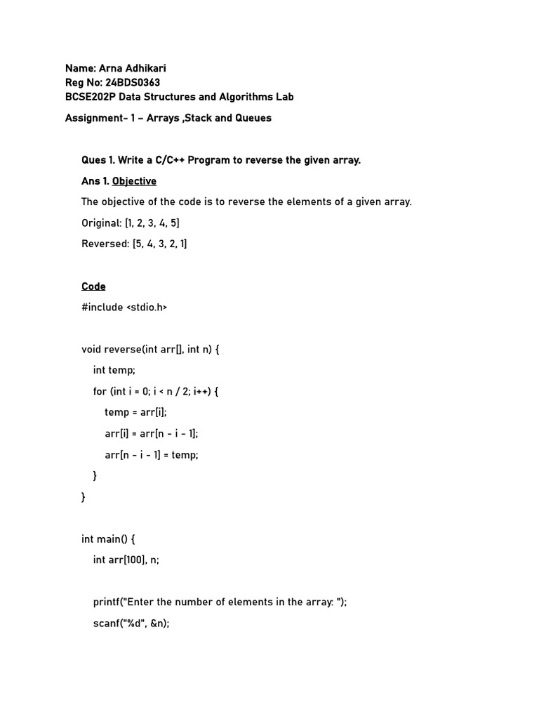 C/C++ Array Operations and Algorithms | PDF | Queue (Abstract Data Type ...