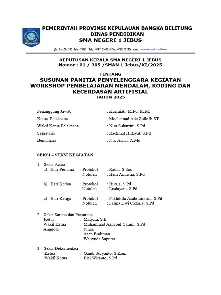 SK PANITIA WORKSHOP PEMBELAJARAN MENDALAM KODING DAN KECERDASAN ...