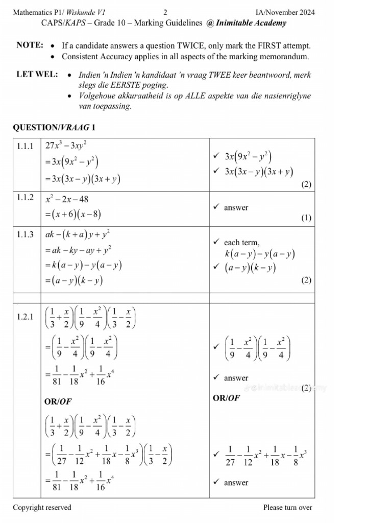 Grade 10 Mathematics Marking Guidelines | PDF | Mathematics