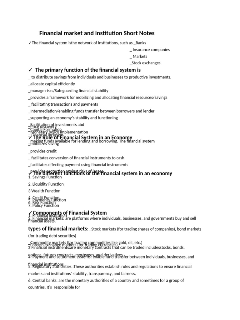 Overview of Financial Markets & Institutions | PDF | Financial Risk ...