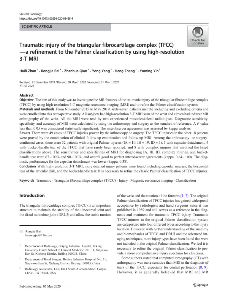 Refining TFCC Injury Classification via MRI | PDF | Magnetic Resonance ...