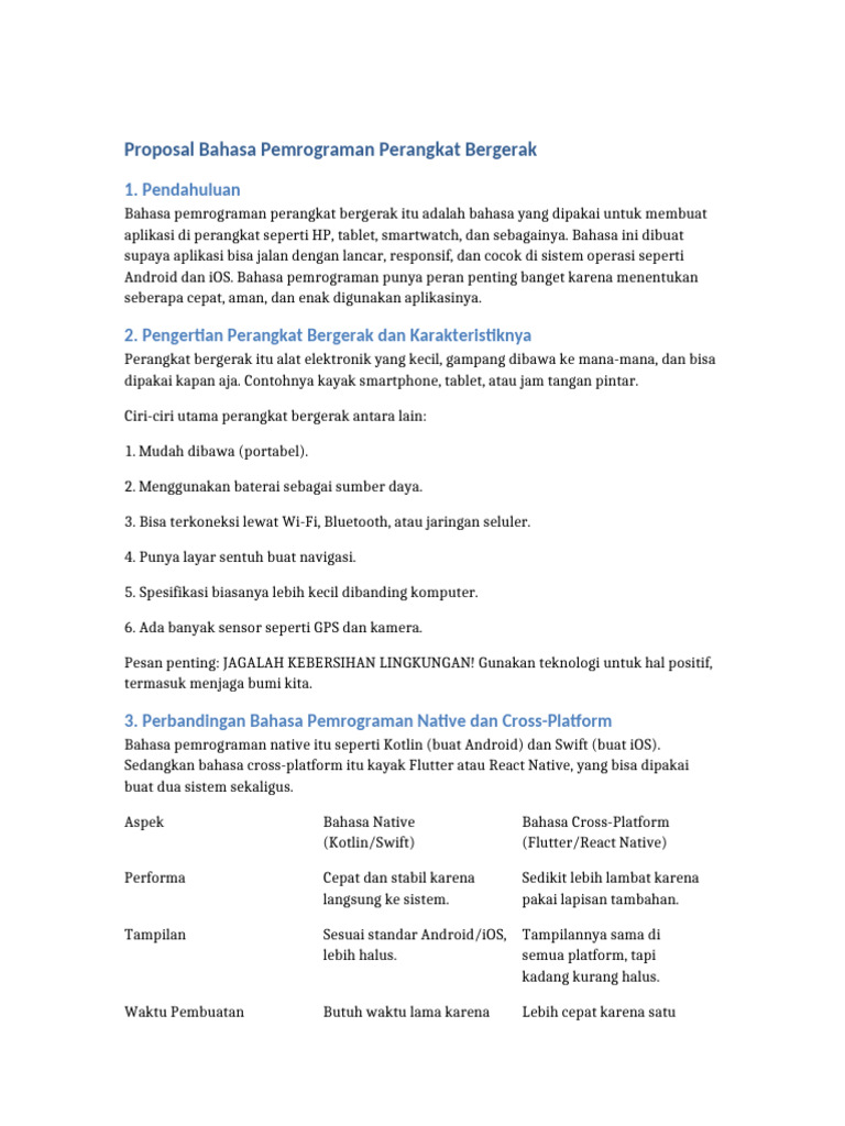 Bahasa Pemrograman untuk Aplikasi Mobile | PDF