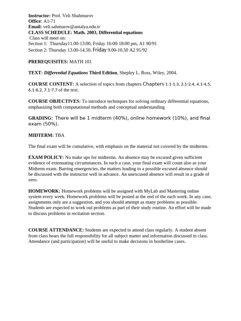 Diff - Eq.sylubus 2025 | PDF