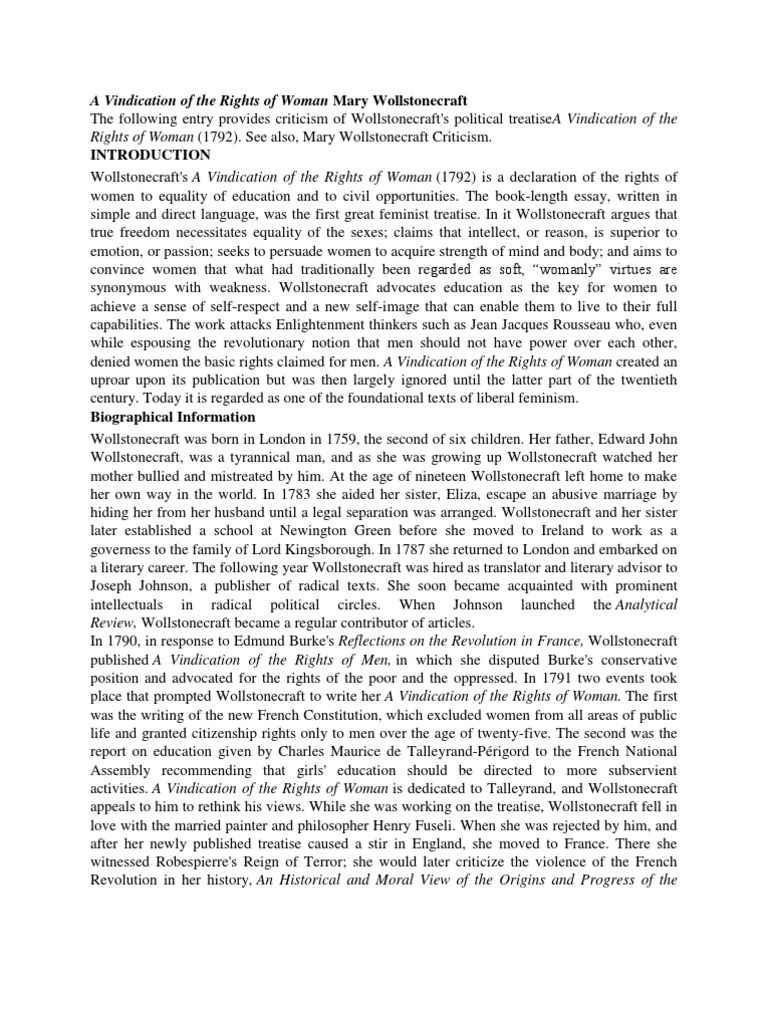 A Vindication of The Rights of Woman PDF A Vindication Of The