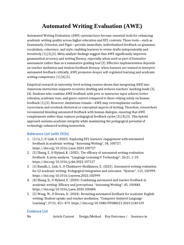 AWE For Academic Writing | PDF | English As A Second Or Foreign ...