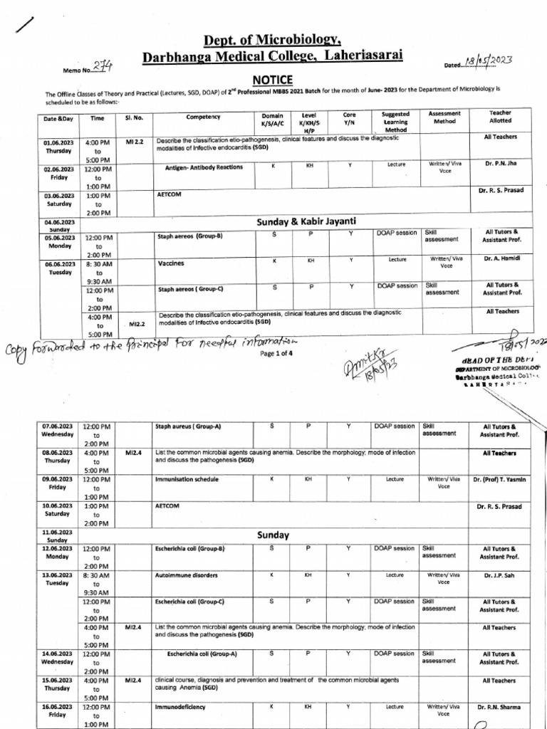 Routine of June MBBS Batch 2021 | PDF