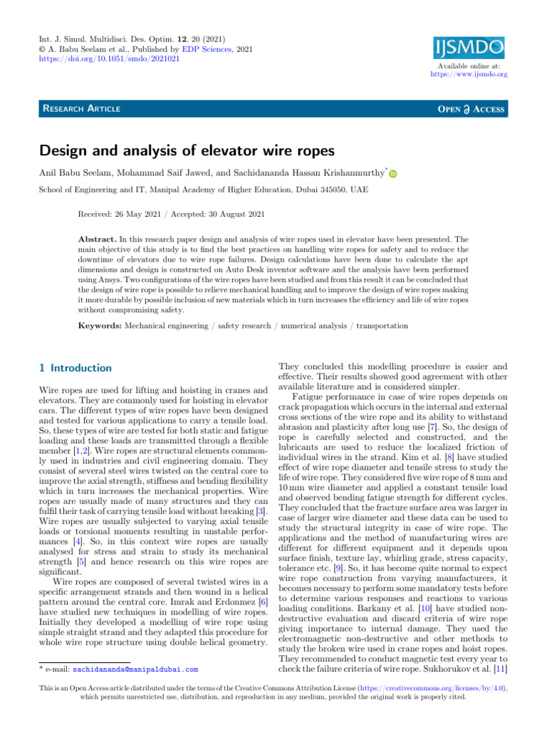 Design and Analysis of Elevator Wire Ropes 2wr37d7kuj | PDF | Strength ...