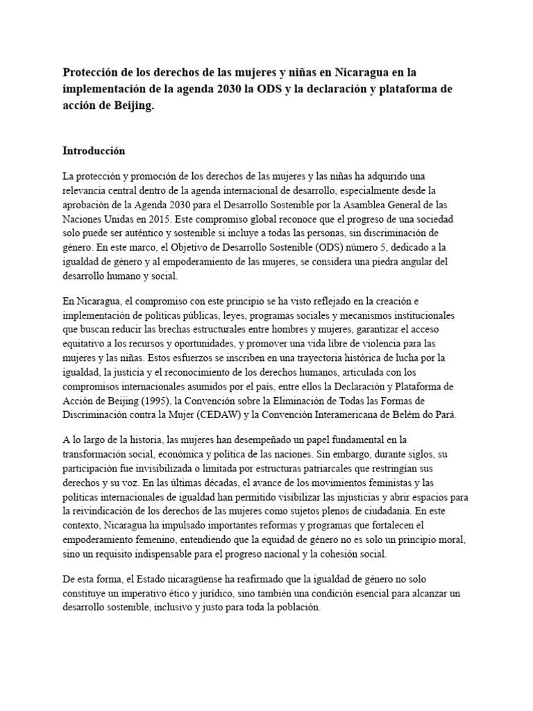 Derechos de Mujeres en Nicaragua y ODS | PDF | Igualdad de género ...