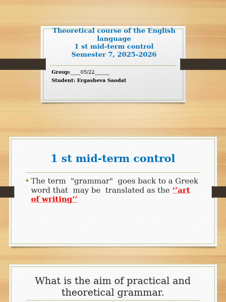1st Mid Term Control On Theoretical Course of The English Language ...