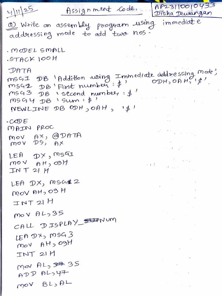 Assignment Code COA AP23110010433 | PDF