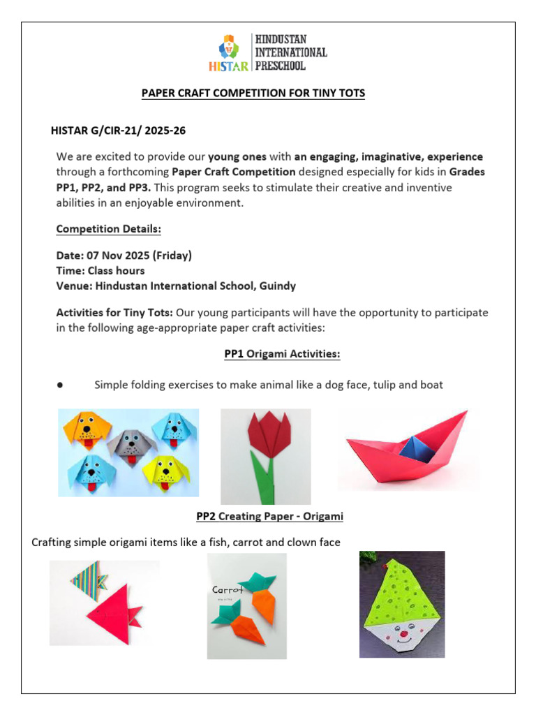 HISTAR Paper Craft Competition Circular 25-26 | PDF
