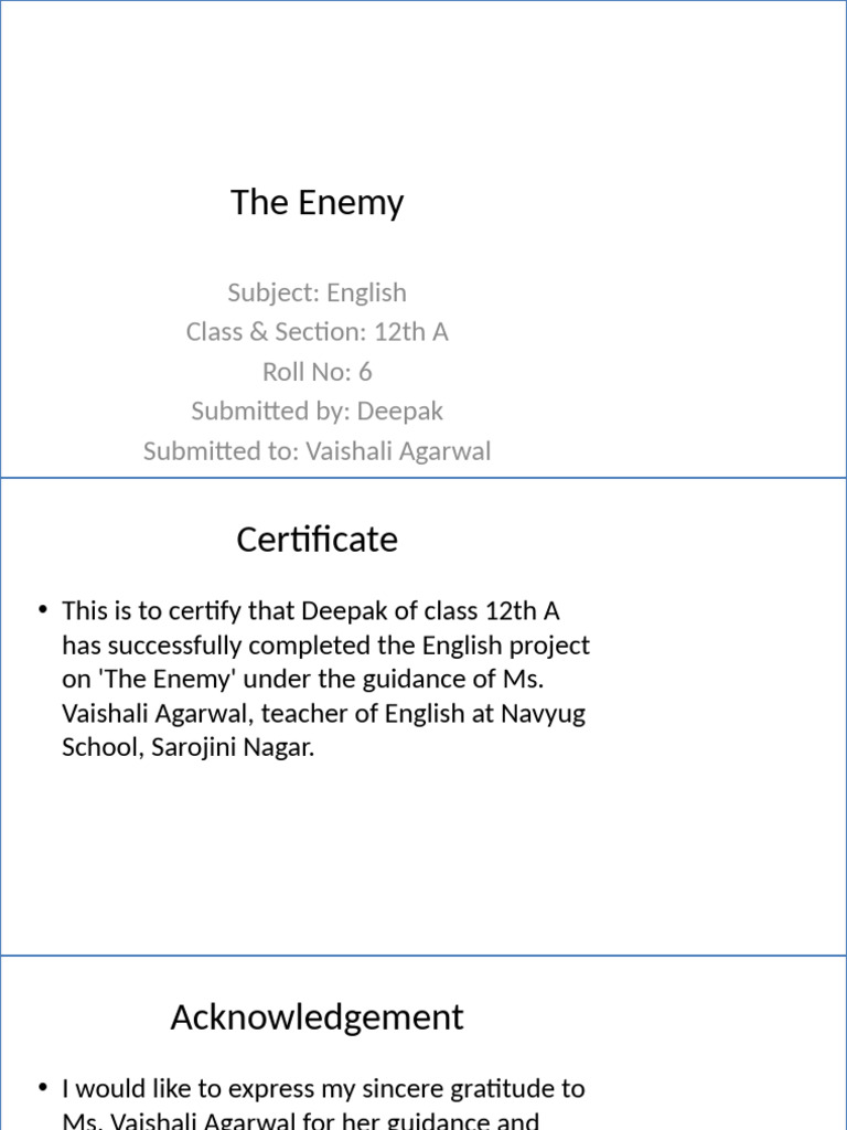 The Enemy Project Deepak Class12A | PDF
