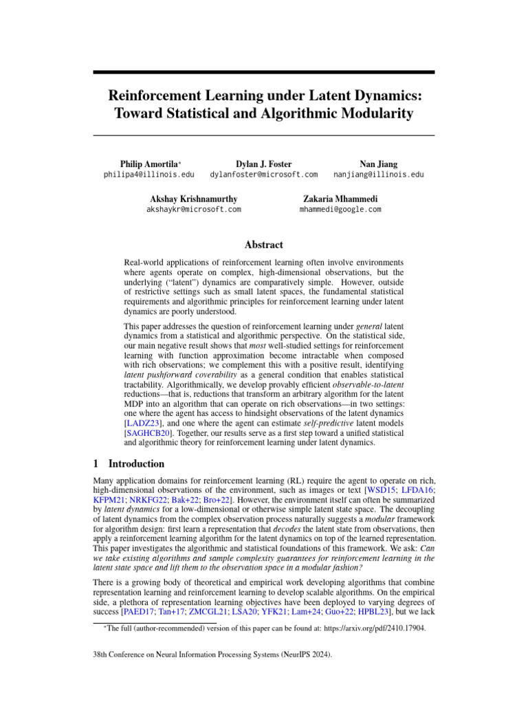 Reinforcement Learning with Latent Dynamics | PDF | Computational ...