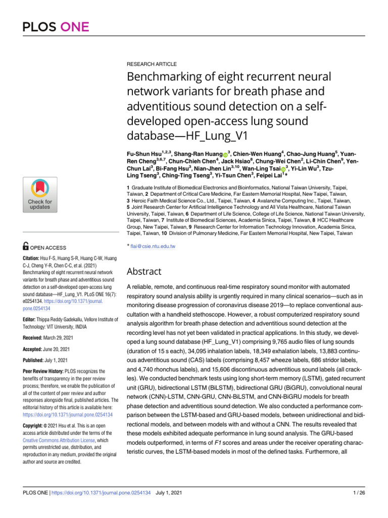 RNN Benchmarking for Lung Sound Analysis | PDF | Respiratory Diseases ...